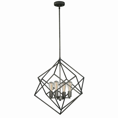 Luminaire suspendu géométrique moderne en forme d'étain de style Mid-Century à 4 lumières de 23,5 po de large Rad, compatible avec DEL, plafonnier suspendu à hauteur réglable pour table de salle à manger, cuisine, vestibule, chambre à coucher, îlot, vestibule