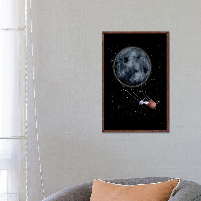 Moon Hot Air Balloon by Rachel Nieman - Painting on Canvas, Classic Brown Wood Framed, 66.04cm H x 45.72cm W x 3.81cm D