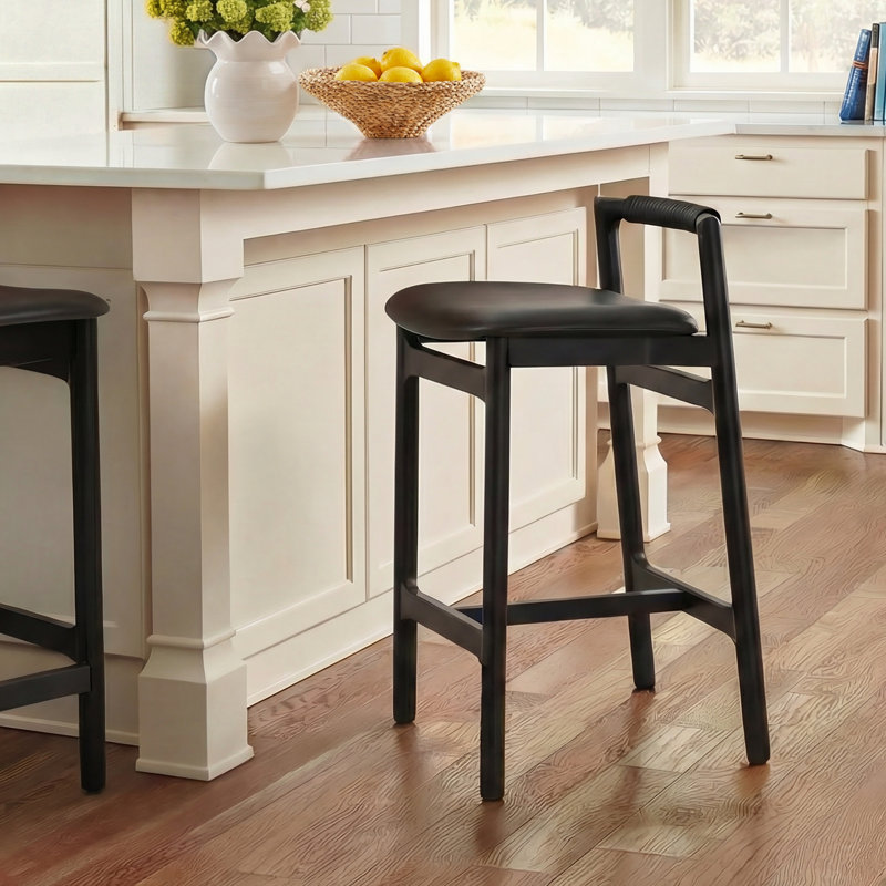 Solene Stool, Counter Stool (26" Seat Height), Sonoma Black/Genuine Leather, Brushed Ebony