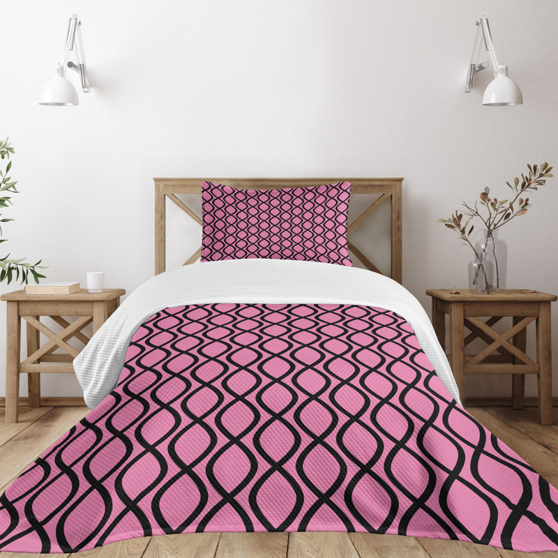 Pink and Black Twin Quilted Bedspread Set with Pillow Sham