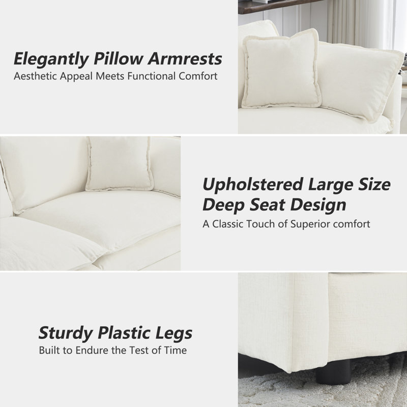 Upholstered Armchair, Chenille Fabric Sofa, For Living Room , Beige Chenille
