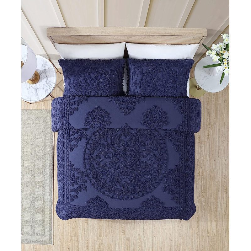 Literie, Édredon pour grand lit + 2 taies décoratives sta, Bleu marine