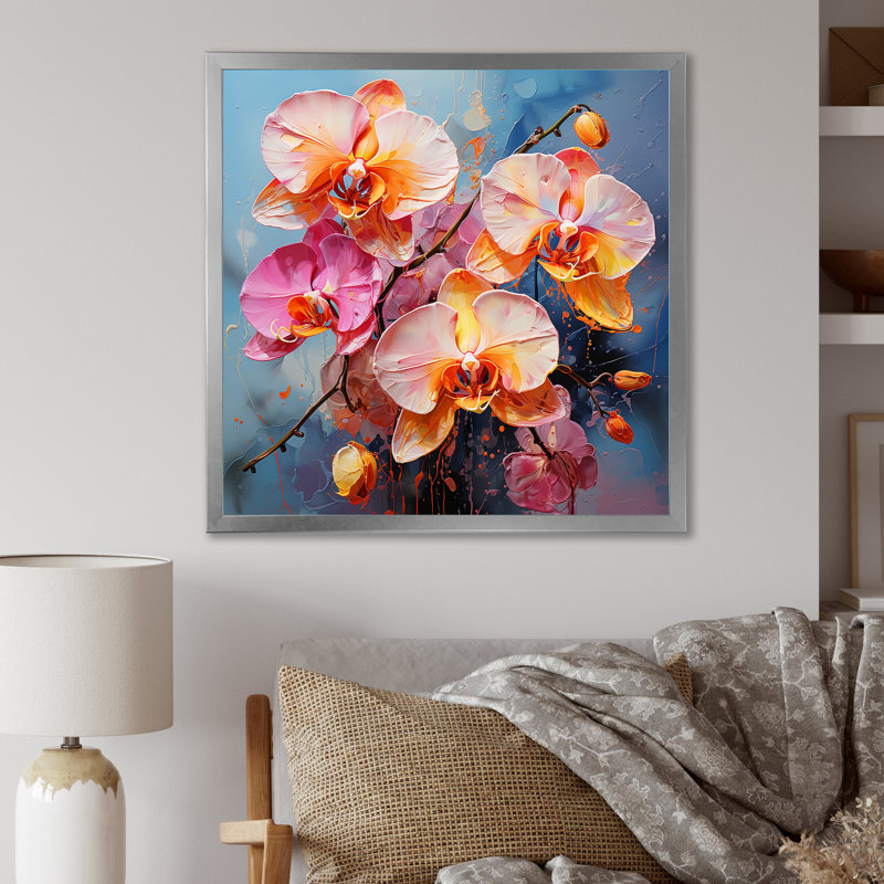 Orchidées bleues abstraites Euphoria II, H 16 po x l 16 po x P 1 po, Cadre simple argenté