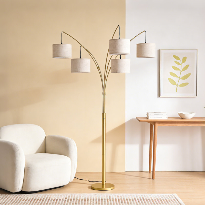 Lampe sur pied arquée à 3 lumières de 80 pouces avec télécommande et variateur, lampe sur pied moderne., Beige, Doré