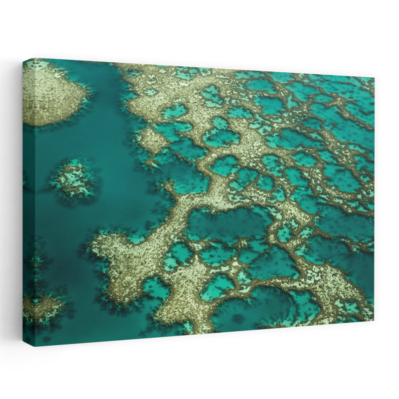 Turquoise Reef Patterns Abstract Vibrant Landscape Nature Wall Art Print, H 40 po x l 60 po
