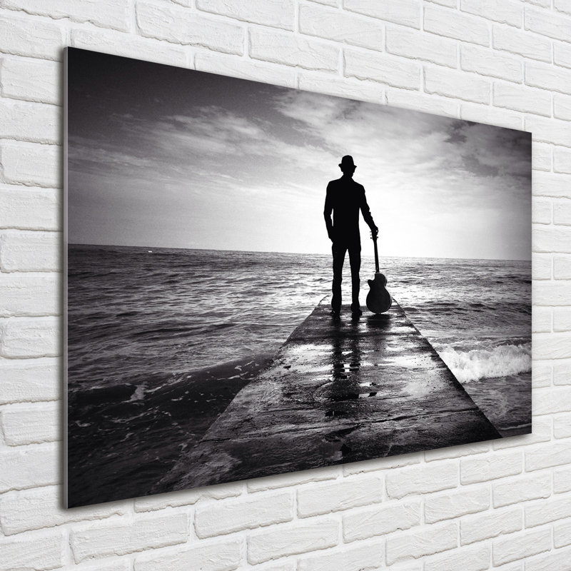 Guitarist On The Pier - No Frame Print on Glass