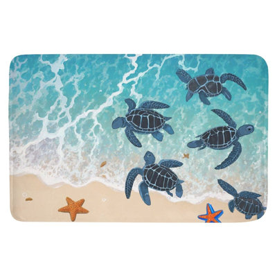 Beach Turtle Wandering Motif Bath Rug, 16 X 24 Inch