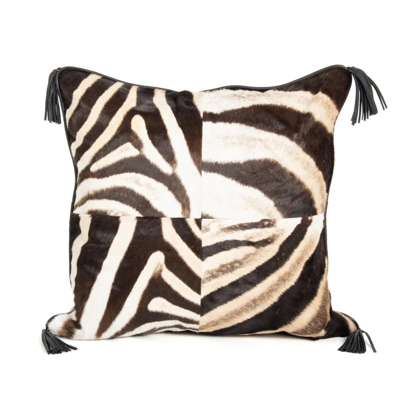 Hide Quarter-Panel Pillow with Leather Trim