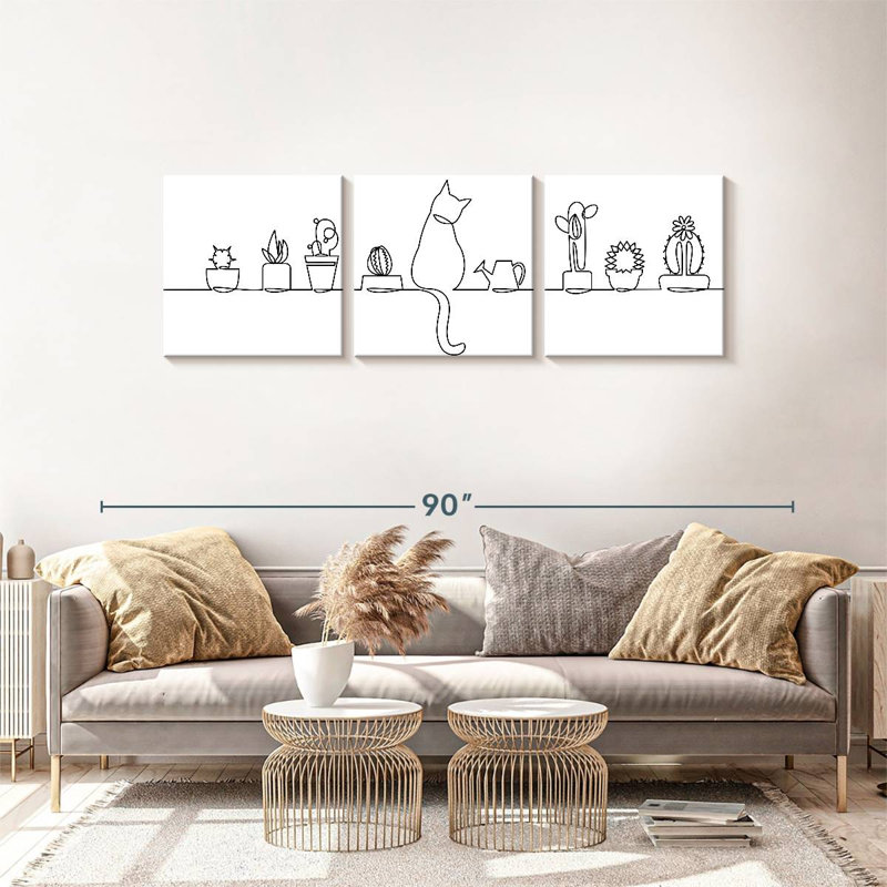 Chat et cactus, reproduction sur toile, H 74 po x l 24 po x P 1,25 po