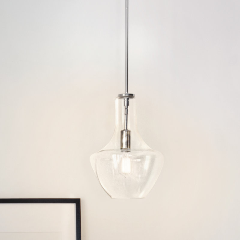 Suspension Kichler Everly chromée de 38,7 cm (15,25 po) à une lumière avec abat-jour transparent en forme de larme, Chrome