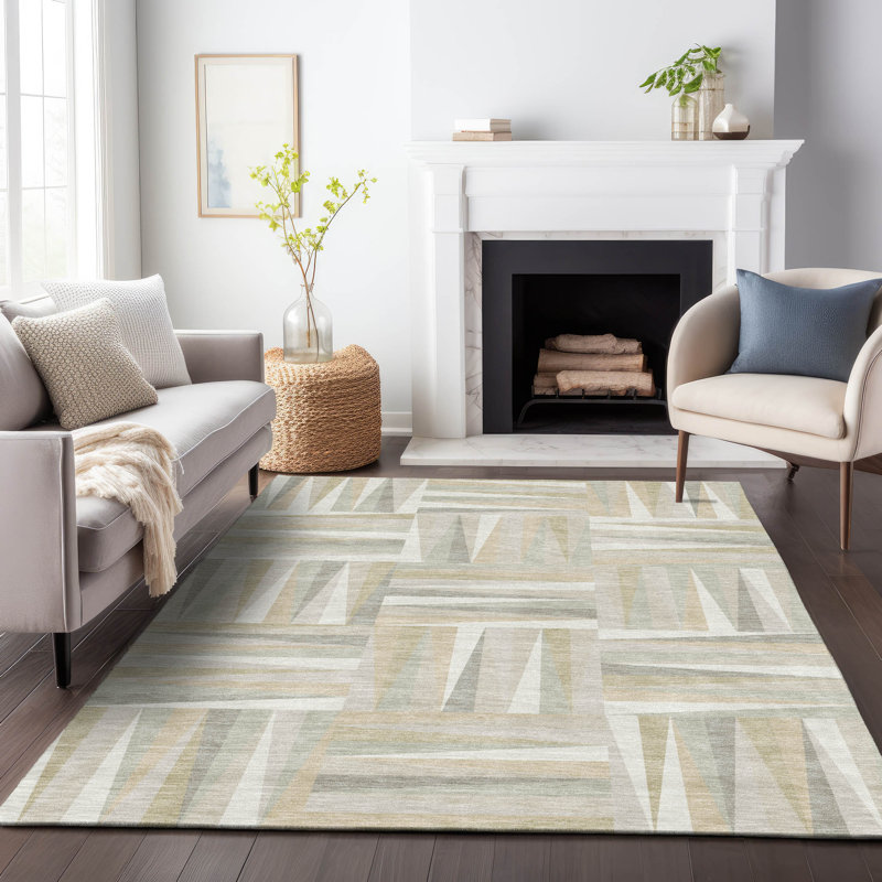 Ivory Synthetic Washable Indoor/Outdoor Square Rug, 3' x 5'