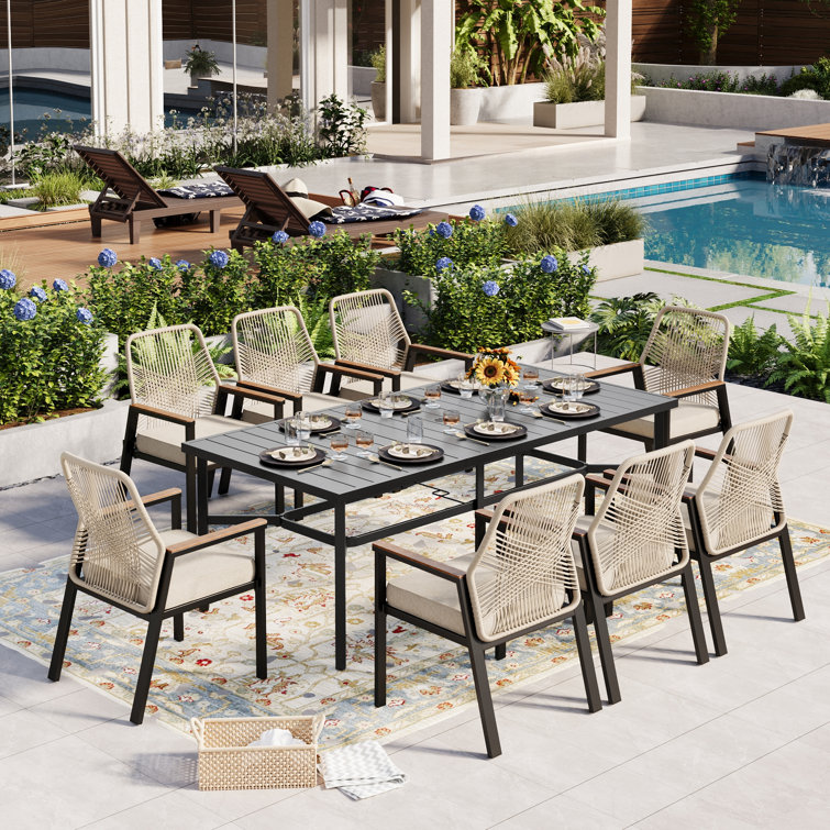 Rectangular 8 - Person 82.7'' L Outdoor Patio Dining Set With 8 Rattan Chairs