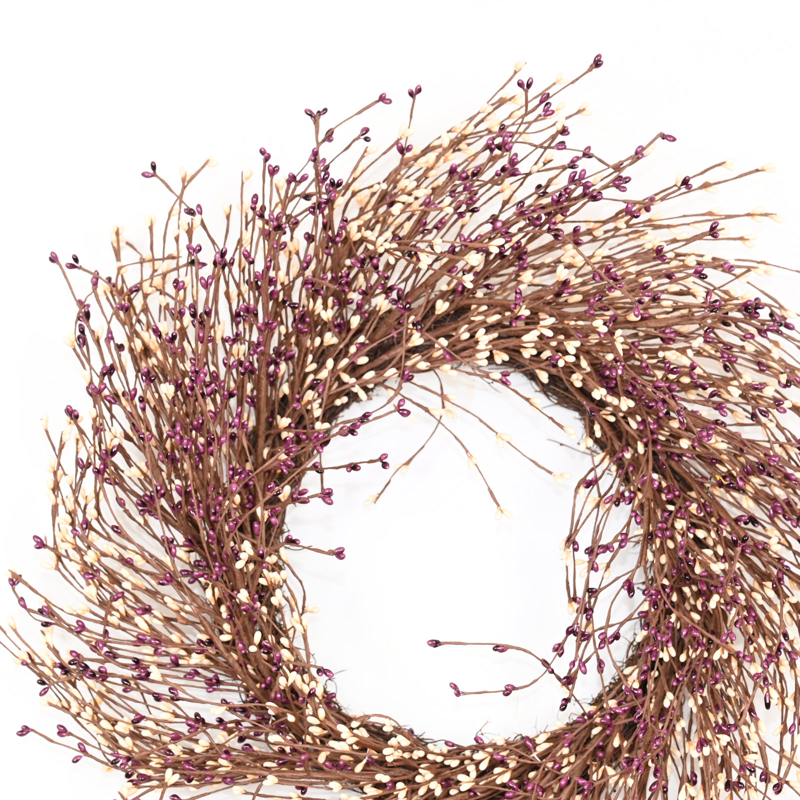 24" Handcrafted Twig, Berry Thanksgiving Wreath, Purple