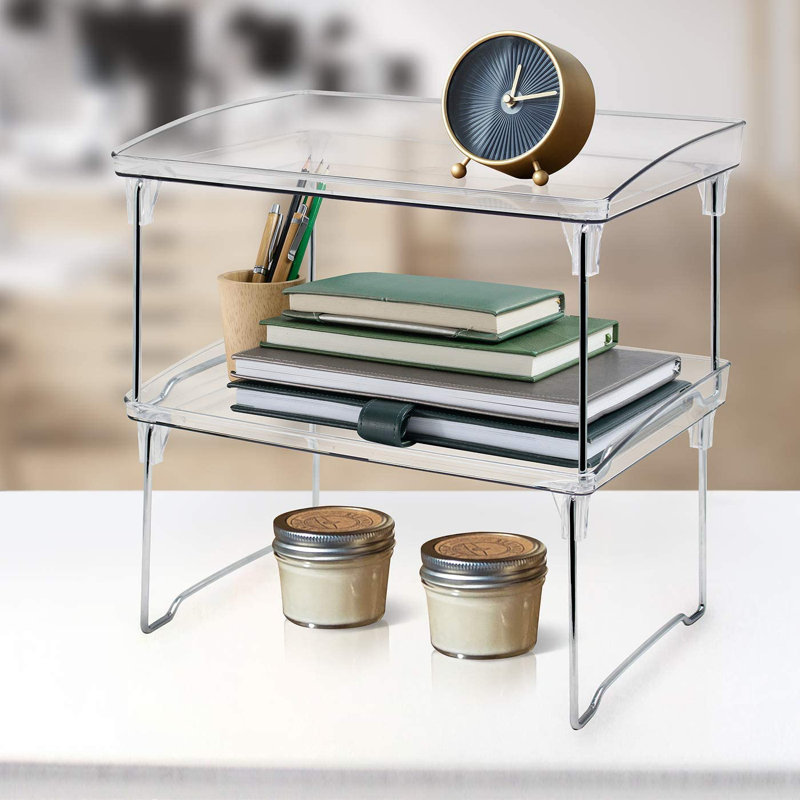 Sorbus 2 Tier Foldable and Stackable Storage Shelf Organizer Stand and Rack
