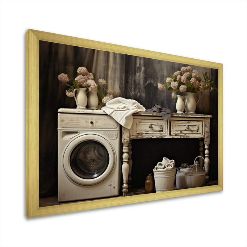 «Farmhouse Laundry Charm II», art mural, H 12 po x l 20 po x P 1 po, Encadrement doré