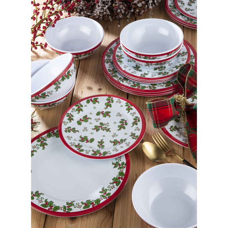 18 Piece Melamine Holly Dinner Set