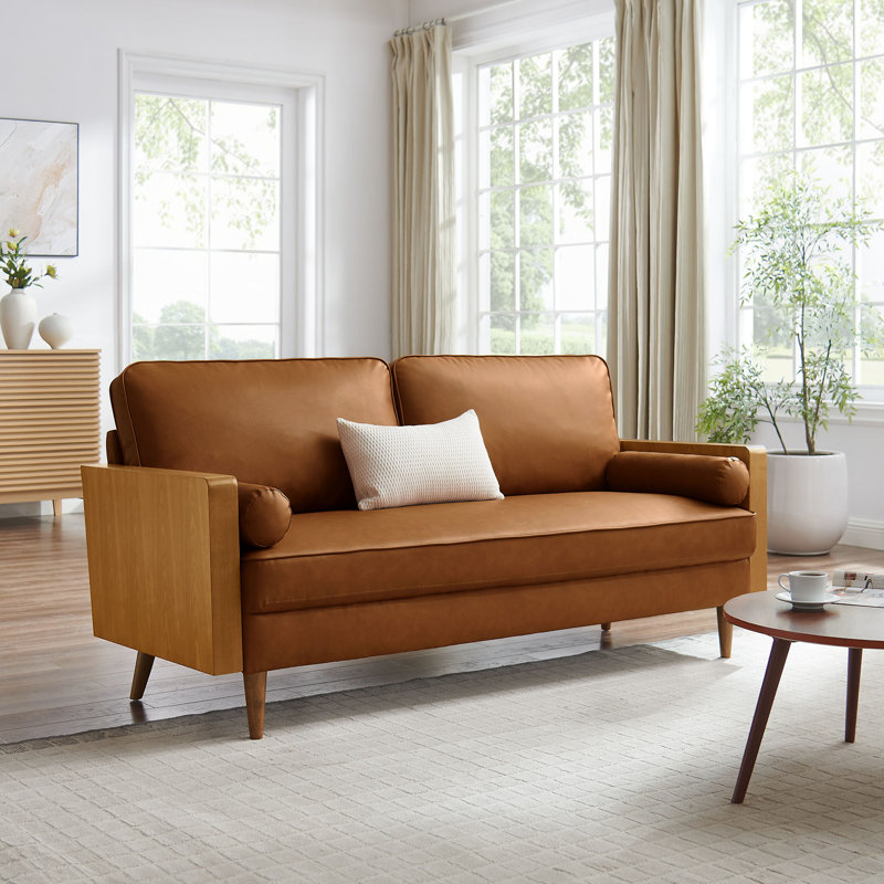 Causeuse en cuir Kellan, Walnut Tan, H 33,47 po x l 72,32 po x P 31,69 po, 3