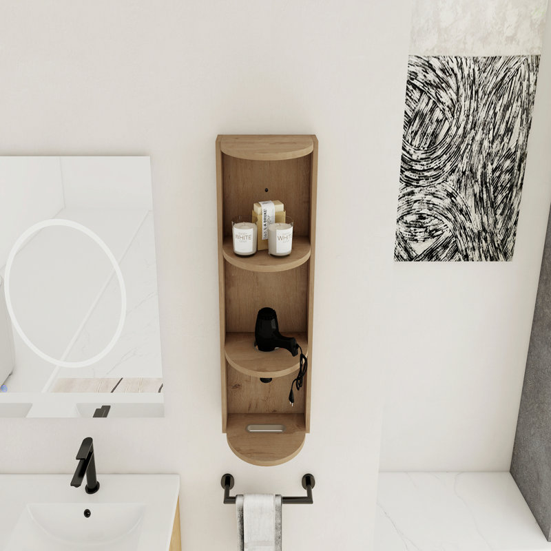 12" Bathroom Wall-Mounted Storage Rack, Float Mounting Design,(KD-Packing), Imitative Oak