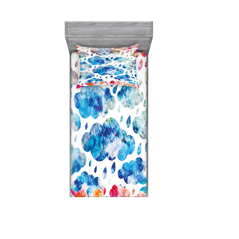 Ensemble de draps nuages et gouttes de pluie, Ensemble de draps pour lit simple TG avec drap-hou