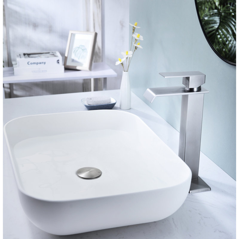 Single Handle Bathroom Sink Faucet Featuring Waterfall Spout And Pop - Up Drain  No Overflow , Stainless Steel With Brushed Nickel Finish, Gentle Stable Stream, Easy To Use Water Flow Temperature