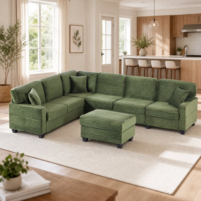 Spacious U-Shape Sectional Sofa With Storage, Movable Ottoman, & Throw Pillows For Modern Homes