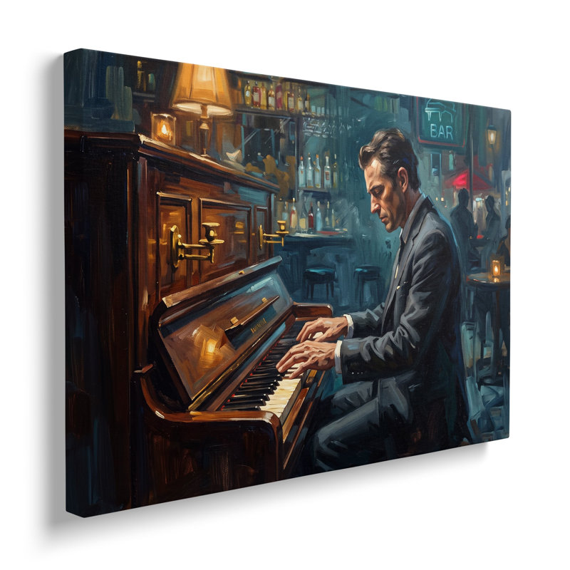Tableau sur toile représentant un pianiste, reproduction historique de style pictural pour salon, bureau ou chambre d'étudiant.