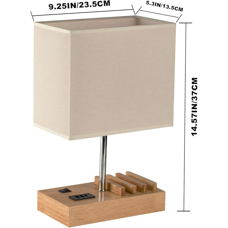 Wood Table Lamp, Brown, Beige