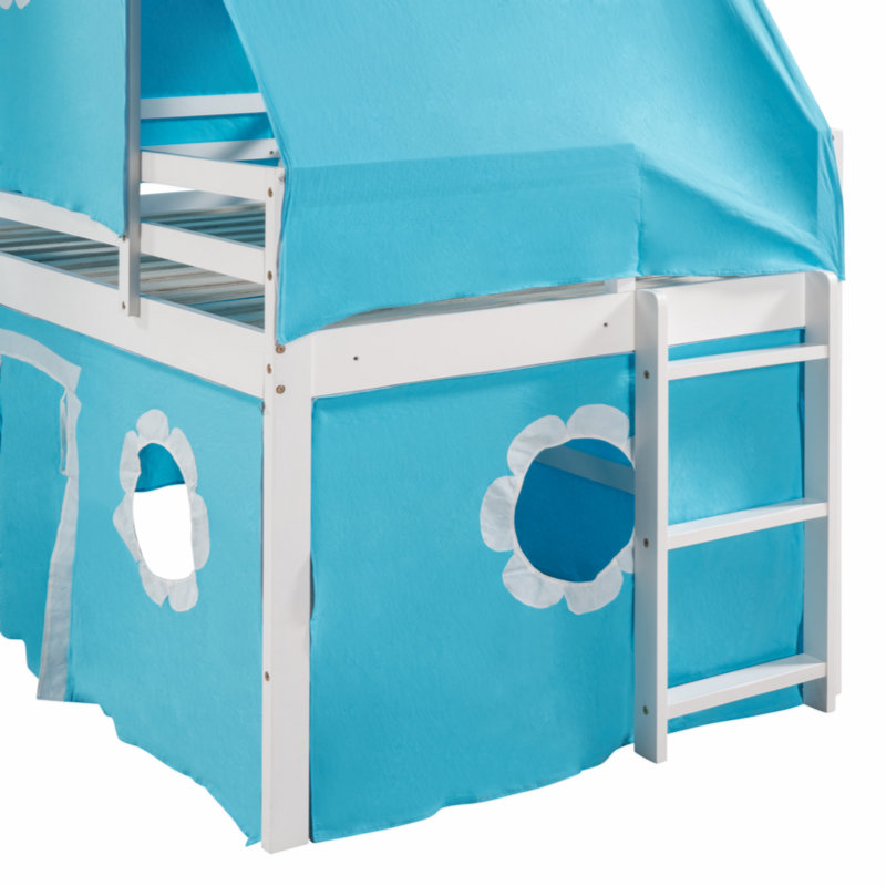 Lit plateforme en bois massif Aleiya, Bleu