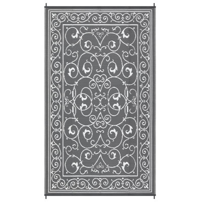 Reversible Outdoor Area Rug – Waterproof & UV Resistant Plastic Carpet – Modern Gray Design – Easy to Clean – 9x18ft