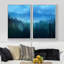 «Deep Blue Mountain Range Misty Forest Nature Rustic Landscape», impression sur toile, 2 pièces-92285277-92285280