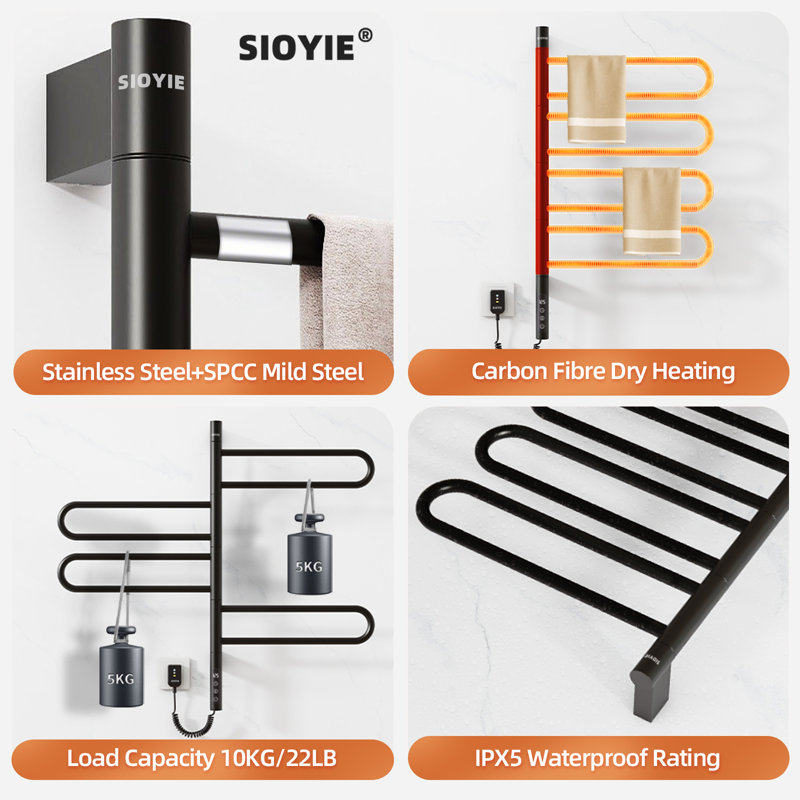 Barre à serviettes chauffante électrique, radiateur de salle de bain intelligent, radiateur de salle de bain à brancher / câblé, support pour sèche-serviettes