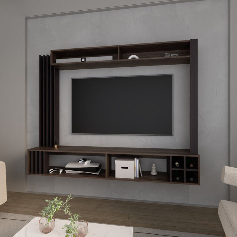 Meuble audio-vidéo Wenge avec rangement pour bouteilles de vin sur place