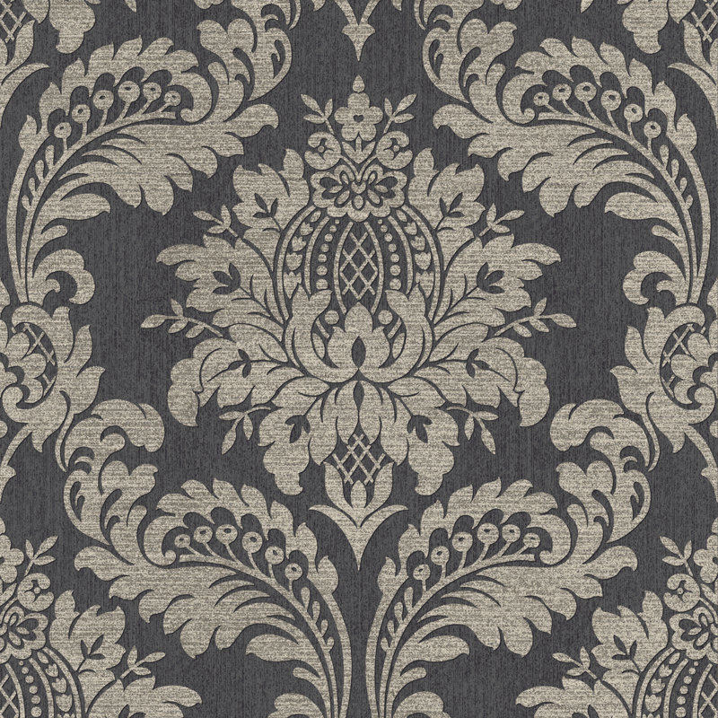 Archive Damask Black and Gold Removable Wallpaper, Black/Gold