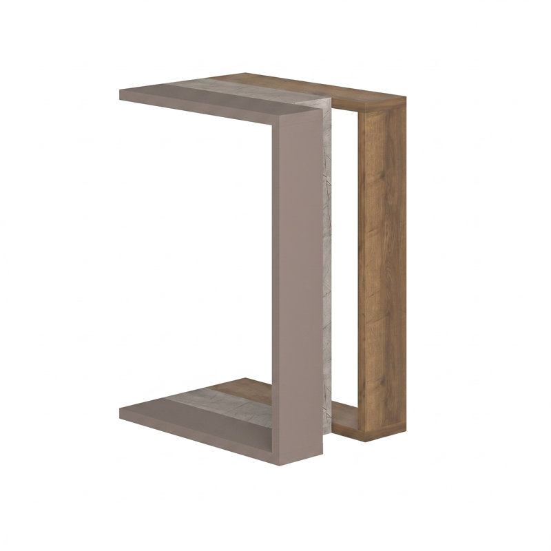 Madelyn Modern Compact C Shape Side Table, Oak/Whte Marble/Light Mocha
