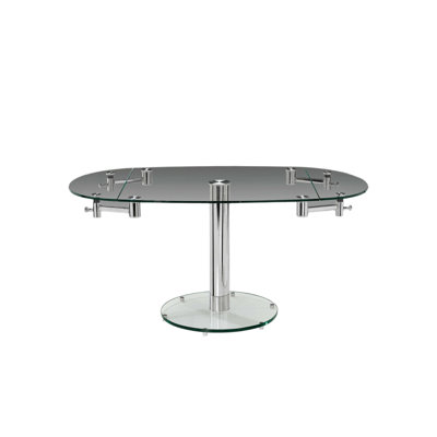  40" Clear and Silver Glass and Metal Self-Storing Leaf Motion Extendable Dining Table