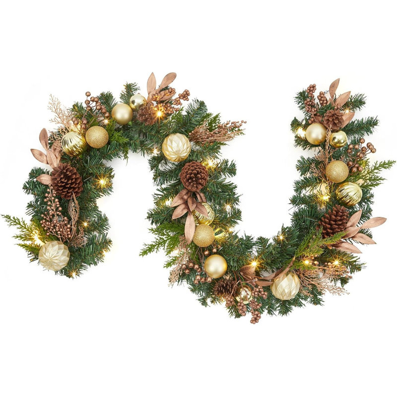 Guirlande de Noël pré-éclairée, guirlande de Noël artificielle 6 pi avec pommes de pin