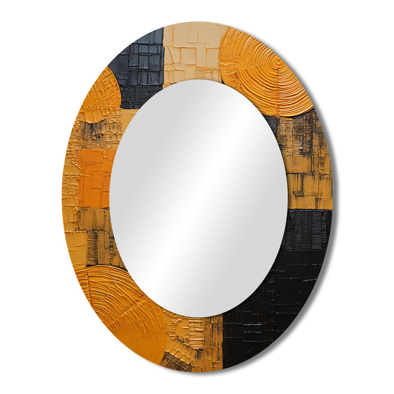 Artistic Yellow Pottery - Geometric Oval Decorative Mirror On Metal, 43" x 33"