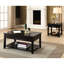 Table basse noire à plateau relevable avec rangement pour télécommandes et magazines