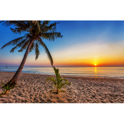 Tropical Beach At Sunset by DeltaOFF - Wrapped Canvas Print