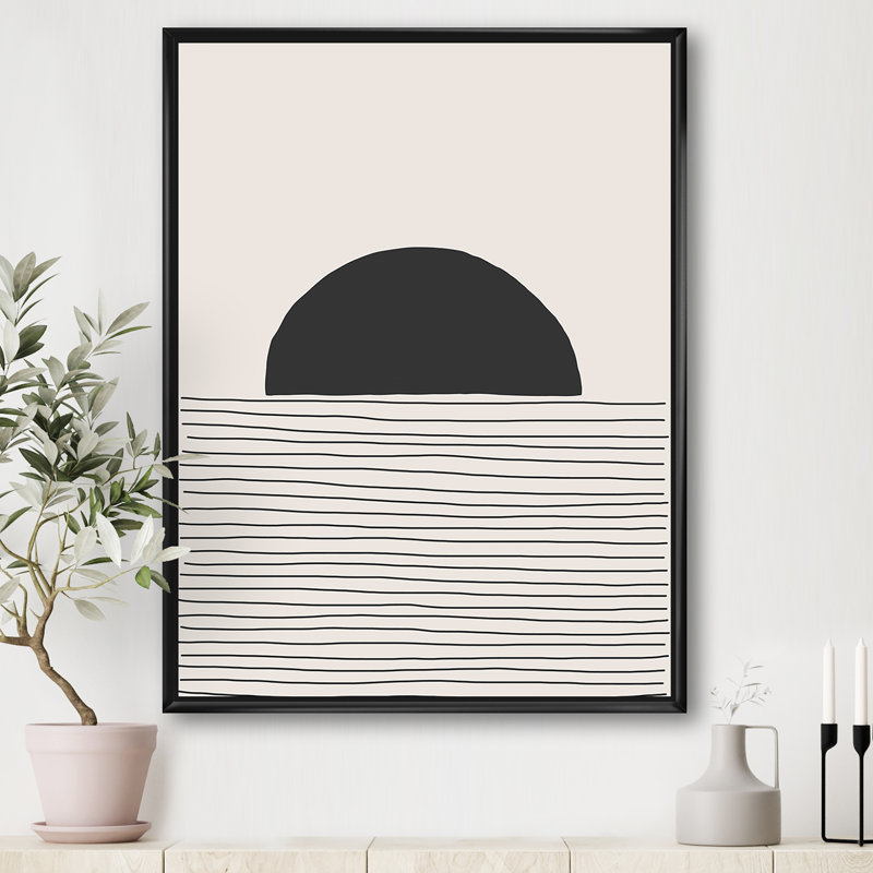 Minimal Geometric Lines and Circle V - reproduction de cadre flottant sur toile, H 32 po x l 24 po, Noir