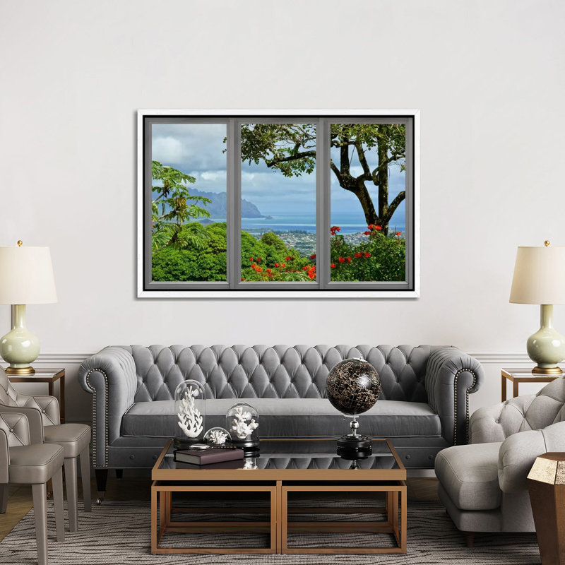 Hawaii Window View - Print on Canvas, 66.04 cm H x 45.72 cm W, White Framed