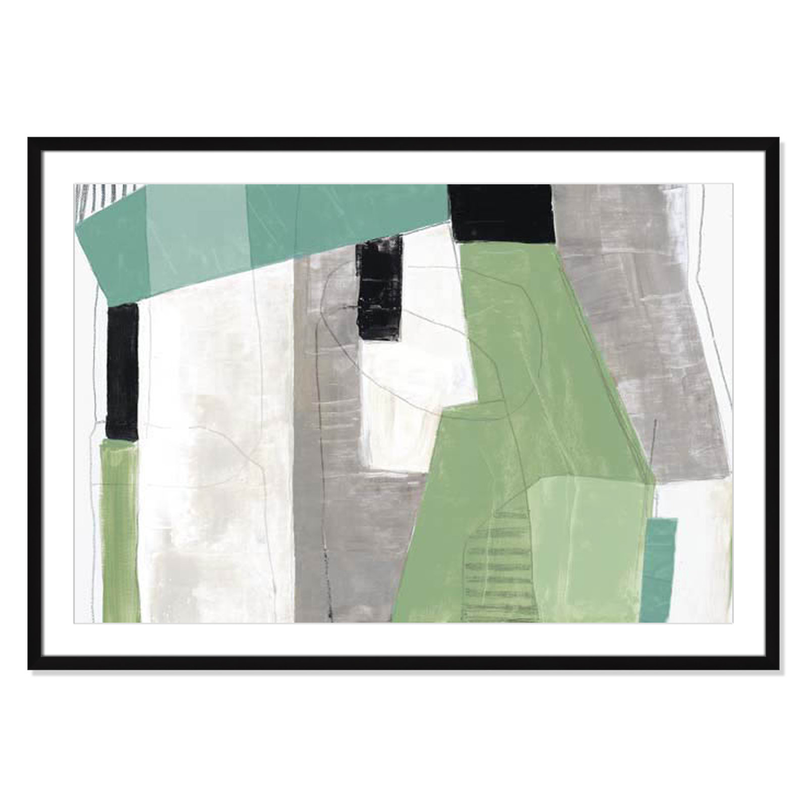 Evergreen Essence Print, 29.5" H x 41.5" W x 1.25" D, Black Box Frame - Matted Fine Art Paper Print, White