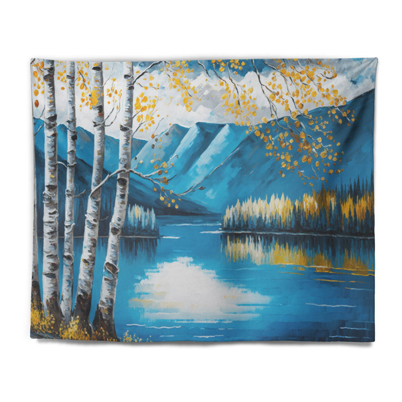 Lake View In The Fall Polyester Tapestry, 32" H x 39" W