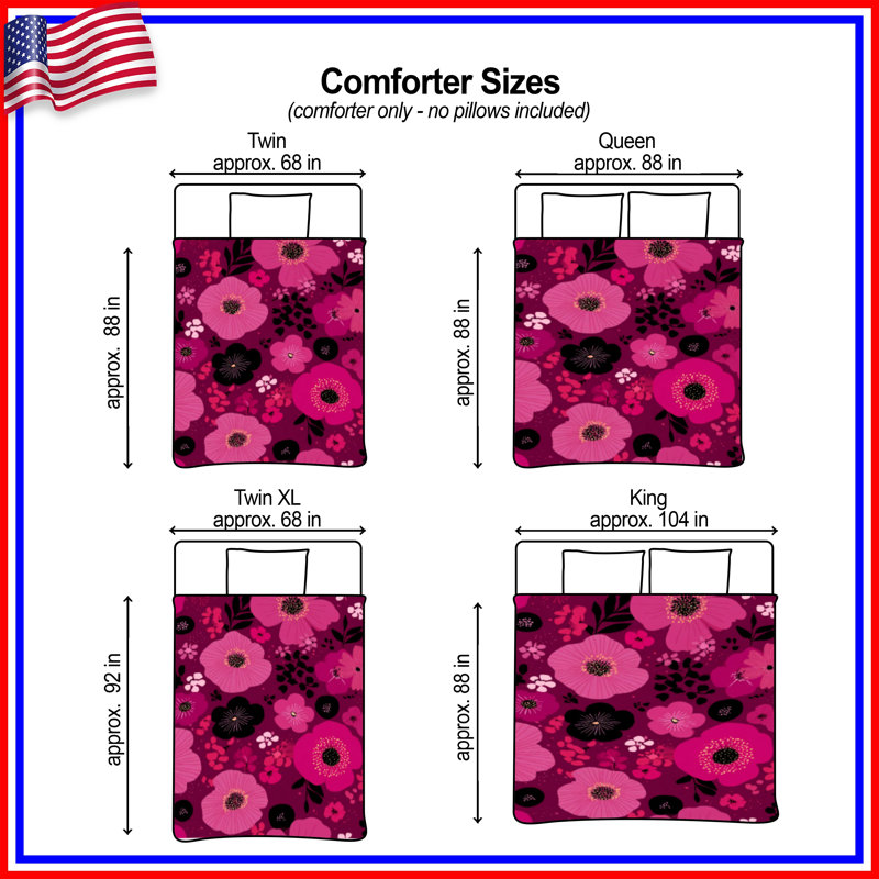 Fleurs, édredon floral, bohème bohémien, Édredon simple extra long, Pink/Black Floral