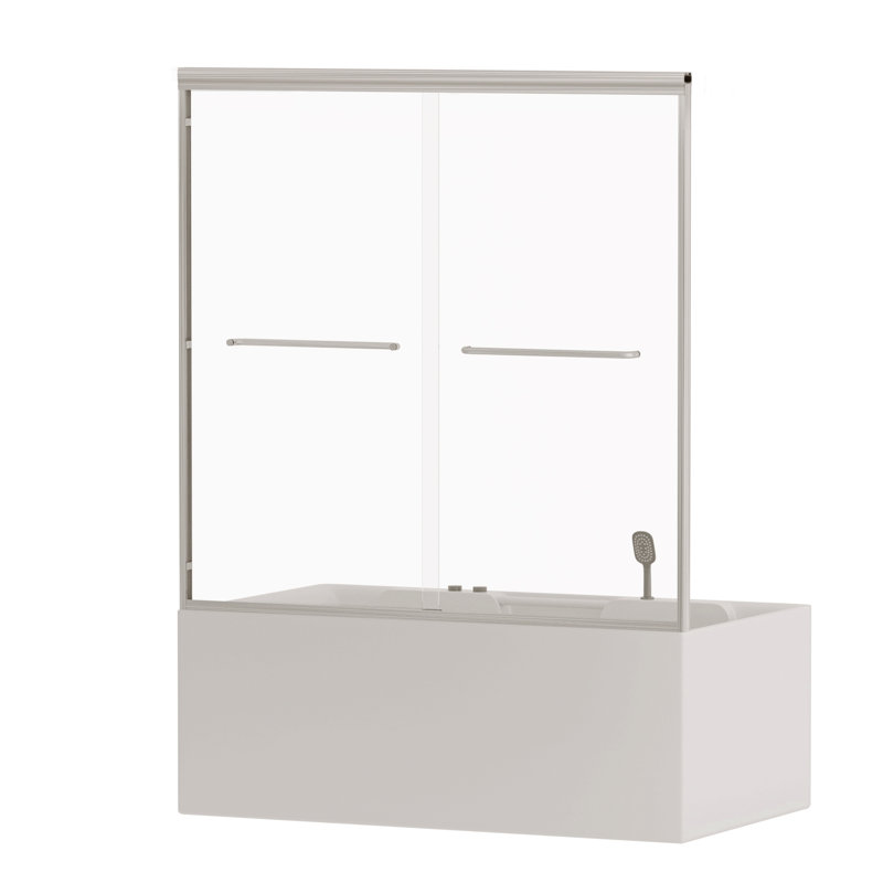 56"-60" W X 58" H Double Sliding Bathtub Shower Door, Semi-Frameless Bypass Tub Door, 1/4" (6Mm) Tempered Glass With Explosion-Proof Film