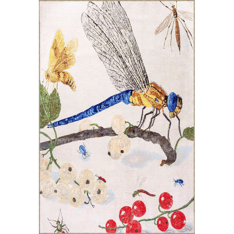 Tapis multicolore à motif d'insectes et de fruits à motif d'insectes lavable à la machine, Rectangle 2 pi 6 po x 4 pi 11 po