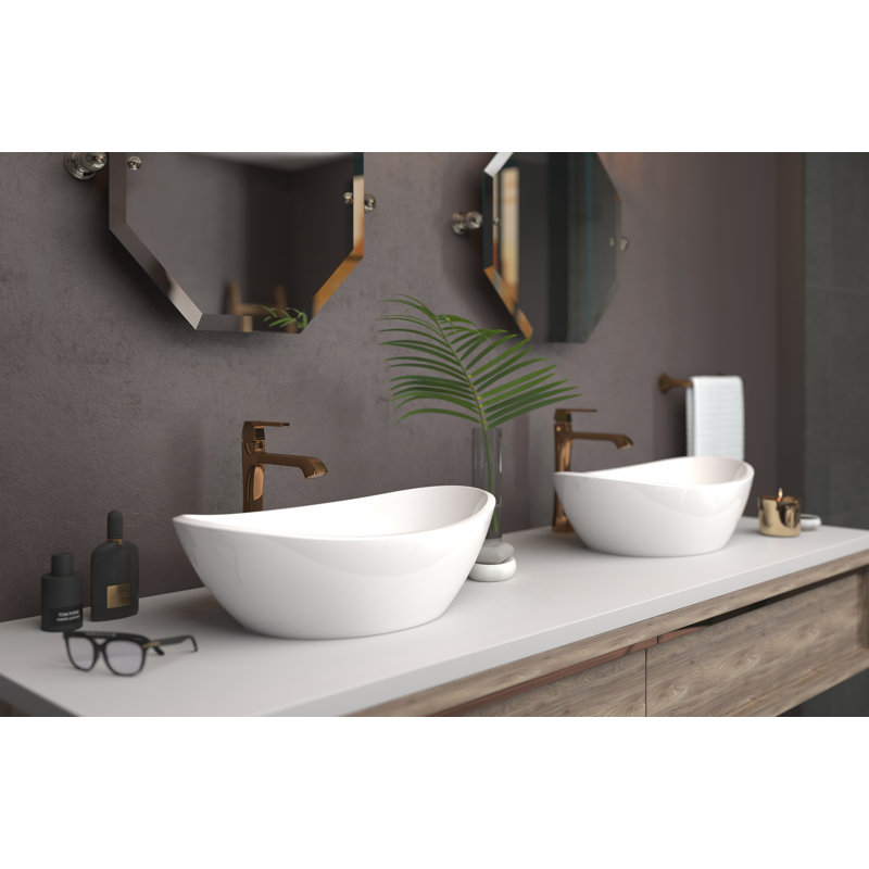 Amalfi Oval Vessel Bathroom Sink, Englishcast White
