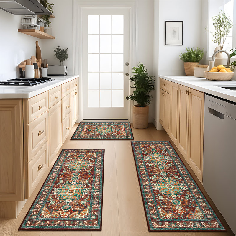 Tapis de couloir antidérapant (ensemble de 3), Rouge