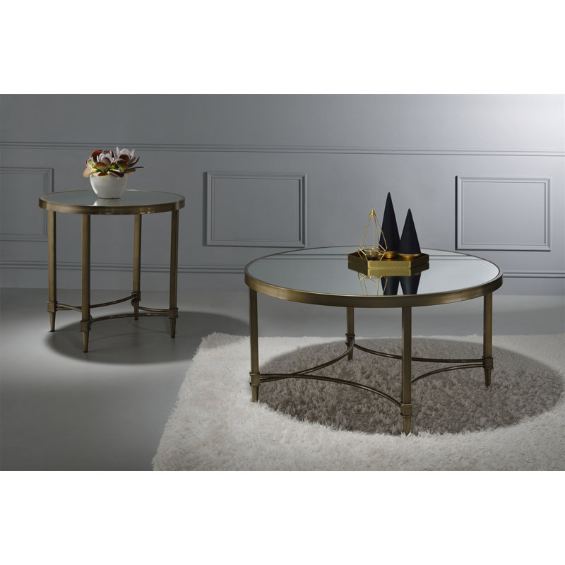 Aditya Contemporary 24"Dia Round End Table in Mirrored and Antique Brass