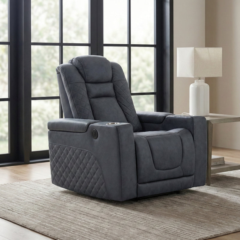  36.6" W Modern Top-Grain Leather Power Theater Recliner with Storage and Cup Holders